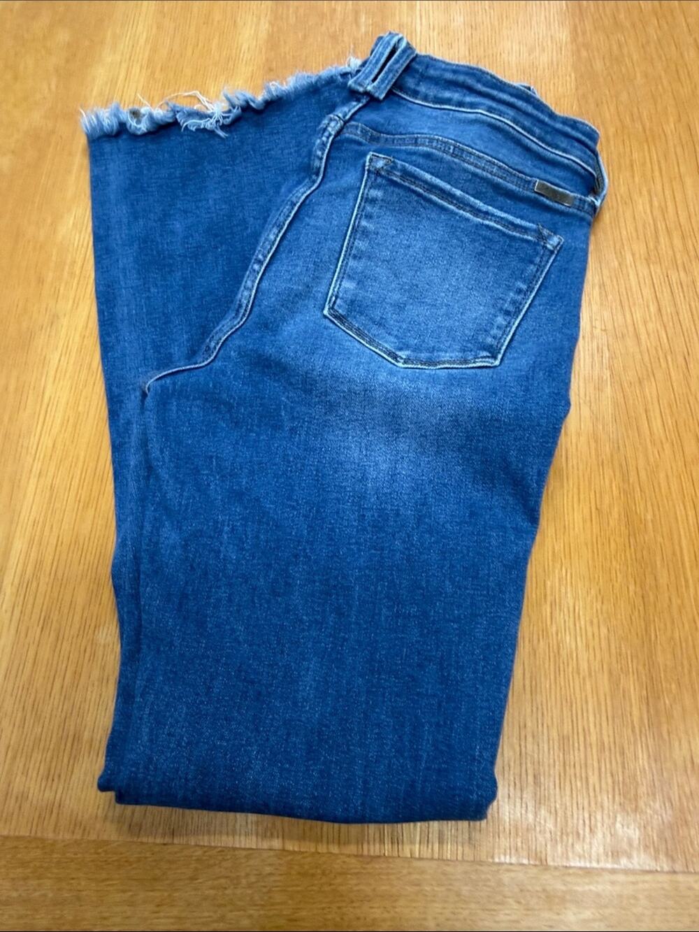 KanCan Dark Blue Flare Jeans with Raw Hem